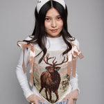 Lace - up Vintage Tapestry Corset Top, "Stag Majesty” Pattern - Stashe