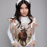 Lace - up Vintage Tapestry Corset Top, "Stag Majesty” Pattern - Stashe