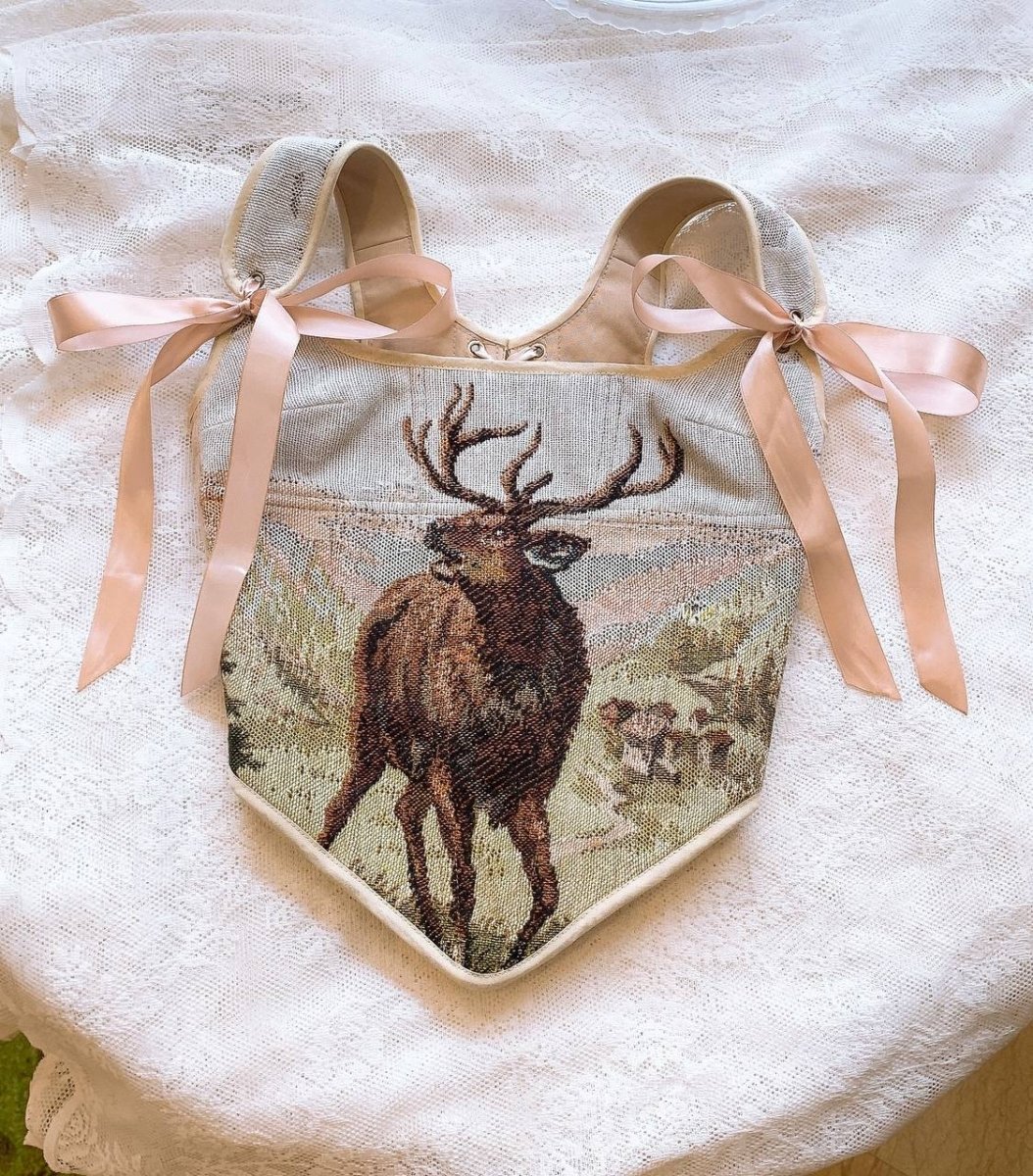 Lace - up Vintage Tapestry Corset Top, "Stag Majesty” Pattern - Stashe