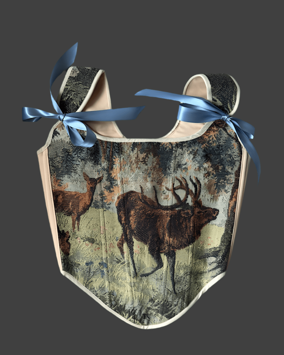 Lace - up Vintage Tapestry Corset Top, "Stag” Pattern - Stashe