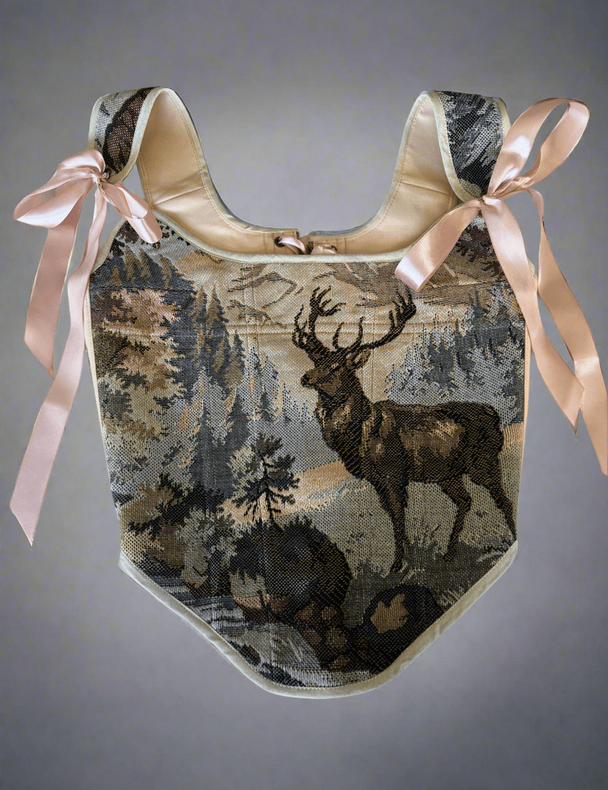 Lace - up Vintage Tapestry Corset Top, "Stag” Pattern - Stashe