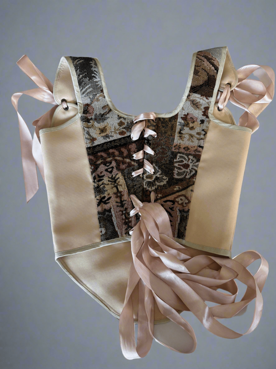Lace - up Vintage Tapestry Corset Top, "Stag” Pattern - Stashe