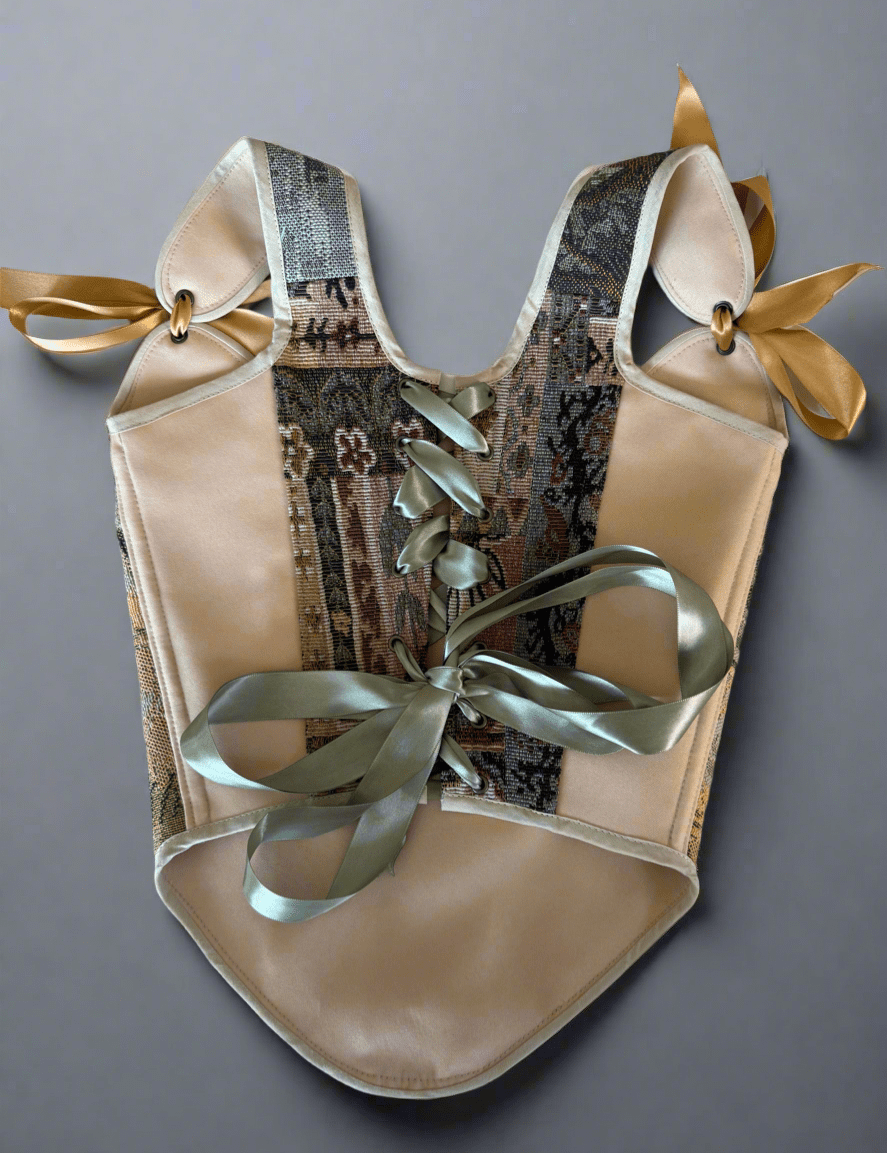 Lace - up Vintage Tapestry Corset Top, "Sunrise Deer” Pattern - Stashe