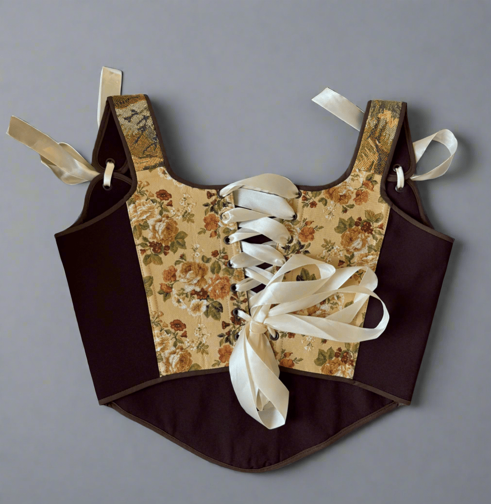 Lace - up Vintage Tapestry Corset Top, “Wildbriar” - Stashe