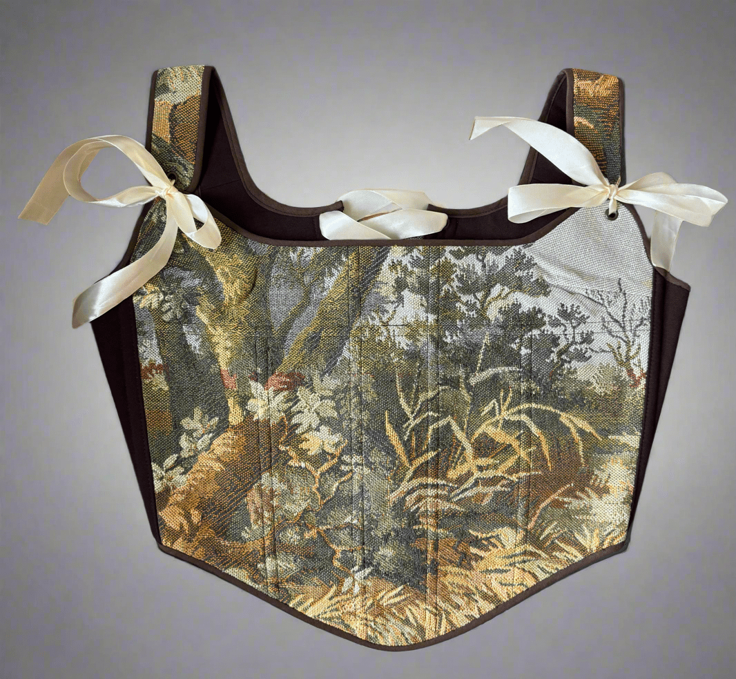 Lace - up Vintage Tapestry Corset Top, “Wildbriar” - Stashe