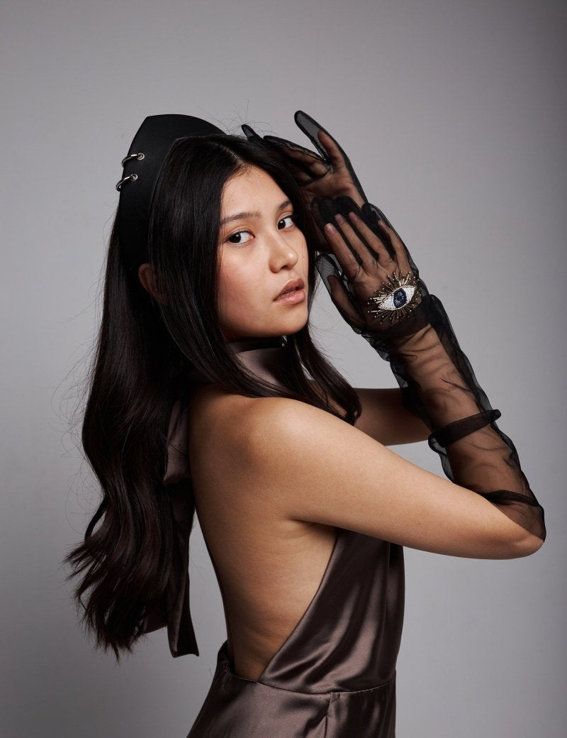 Long Gloves, "Eyes” in Black - Stashe