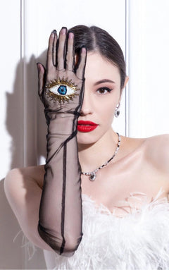 Long Gloves, "Eyes” in Black - Stashe