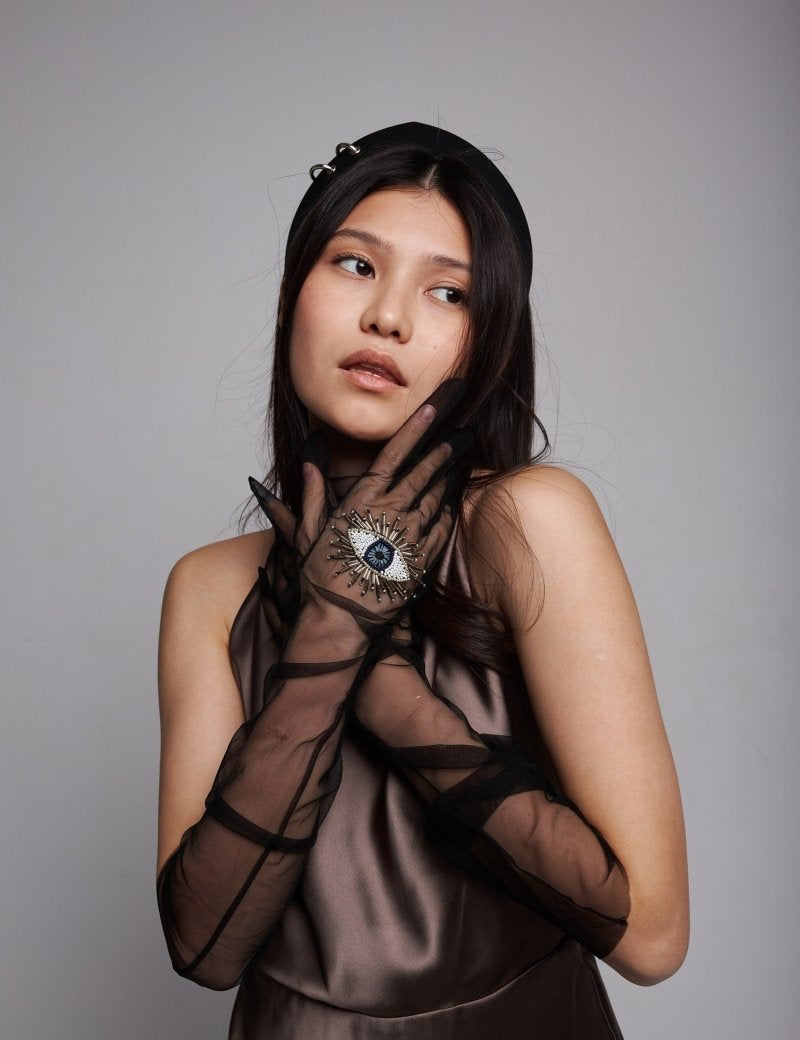 Long Gloves, "Eyes” in Black - Stashe