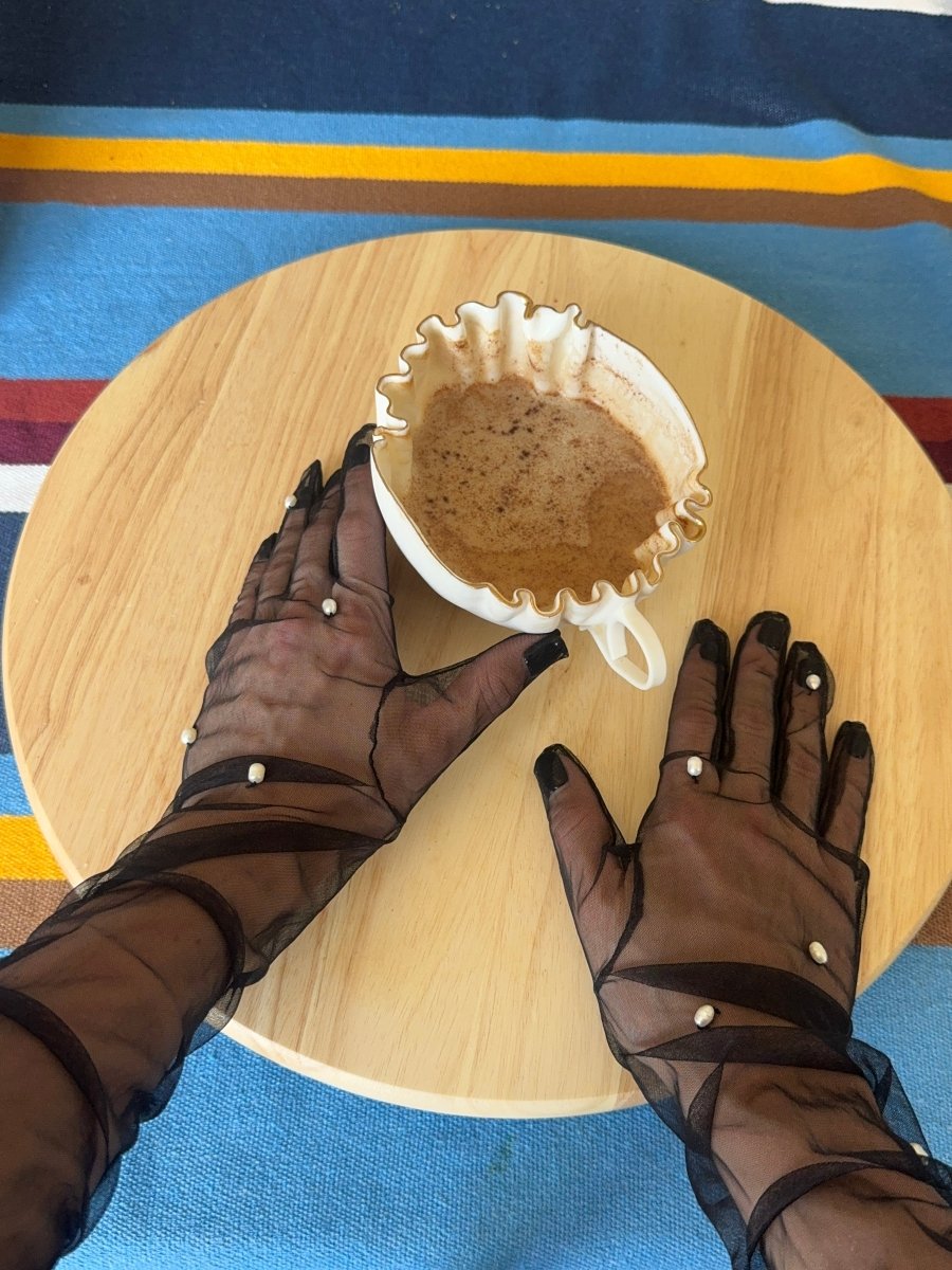 Long Gloves, “Pearls” in Black - Stashe
