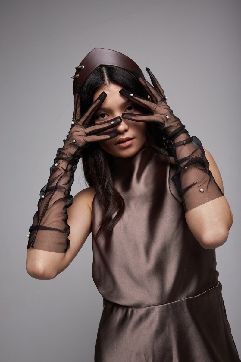 Long Gloves, “Pearls” in Black - Stashe