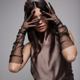 Long Gloves, “Pearls” in Black - Stashe