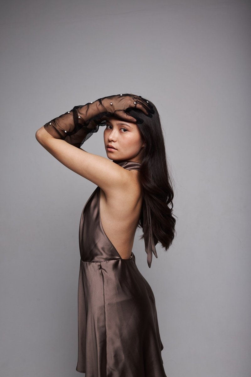 Long Gloves, “Pearls” in Black - Stashe