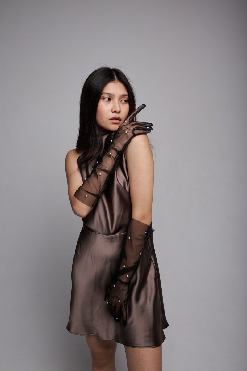 Long Gloves, “Pearls” in Black - Stashe