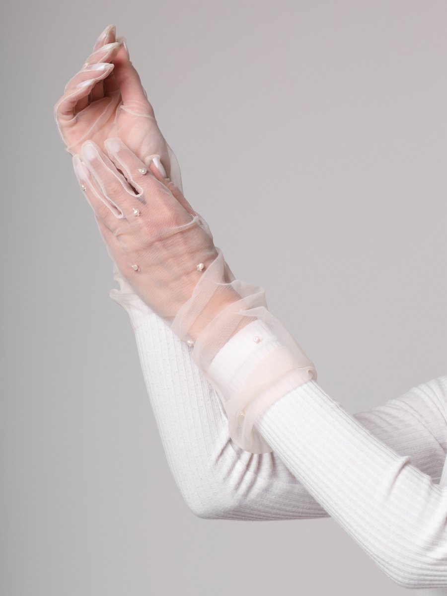 Long Gloves, “Pearls” in White - Stashe