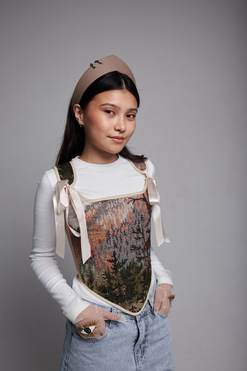 Pointed Tiara Headband with 2 Rings, Beige - Stashe