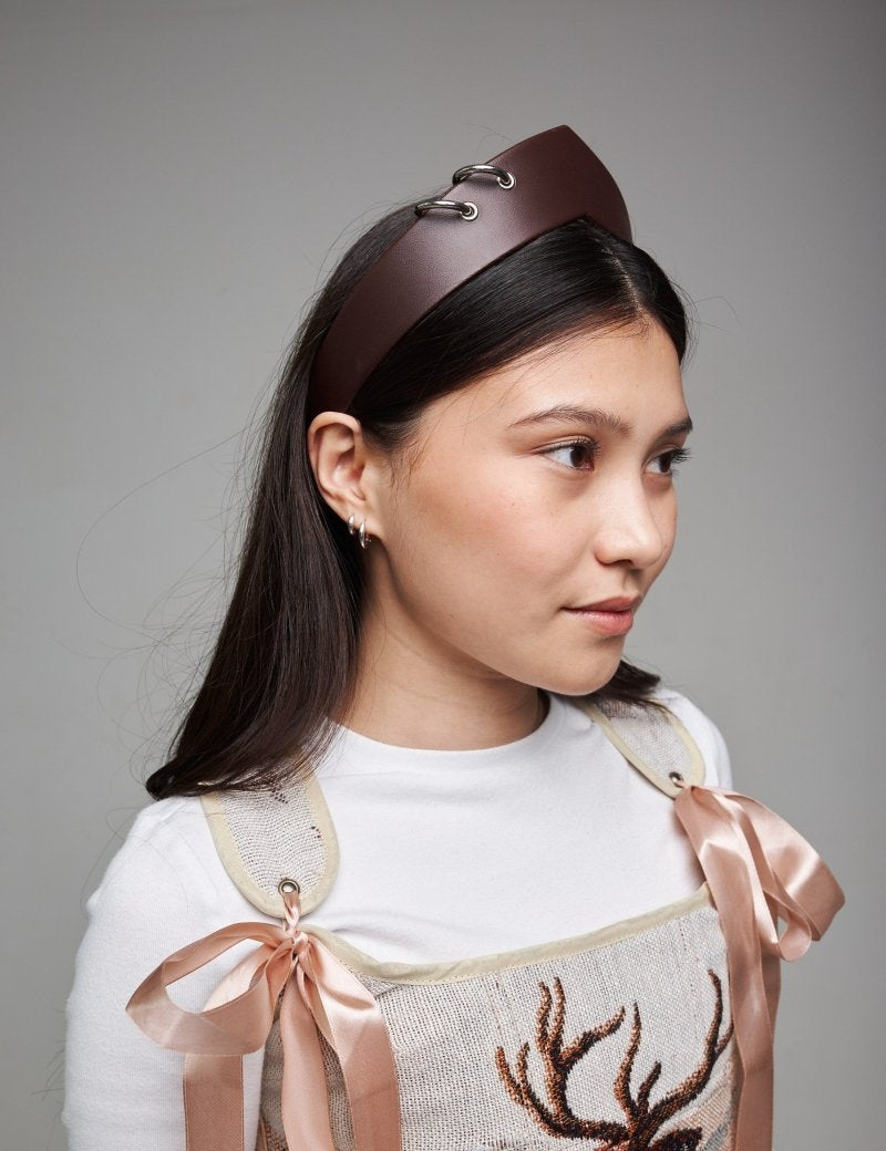 Pointed Tiara Headband with 2 Rings, Chocolate - Stashe