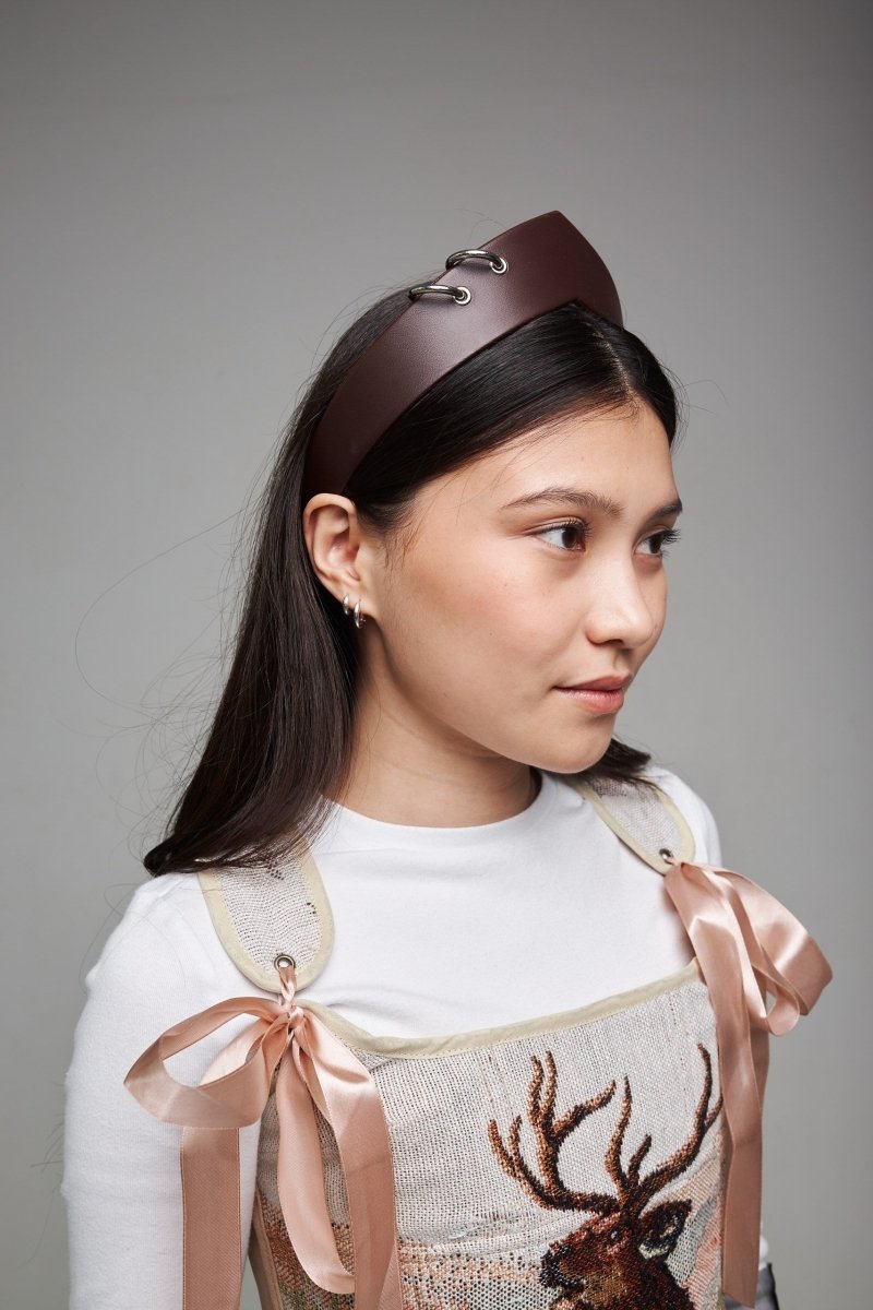 Pointed Tiara Headband with 2 Rings, Chocolate - Stashe
