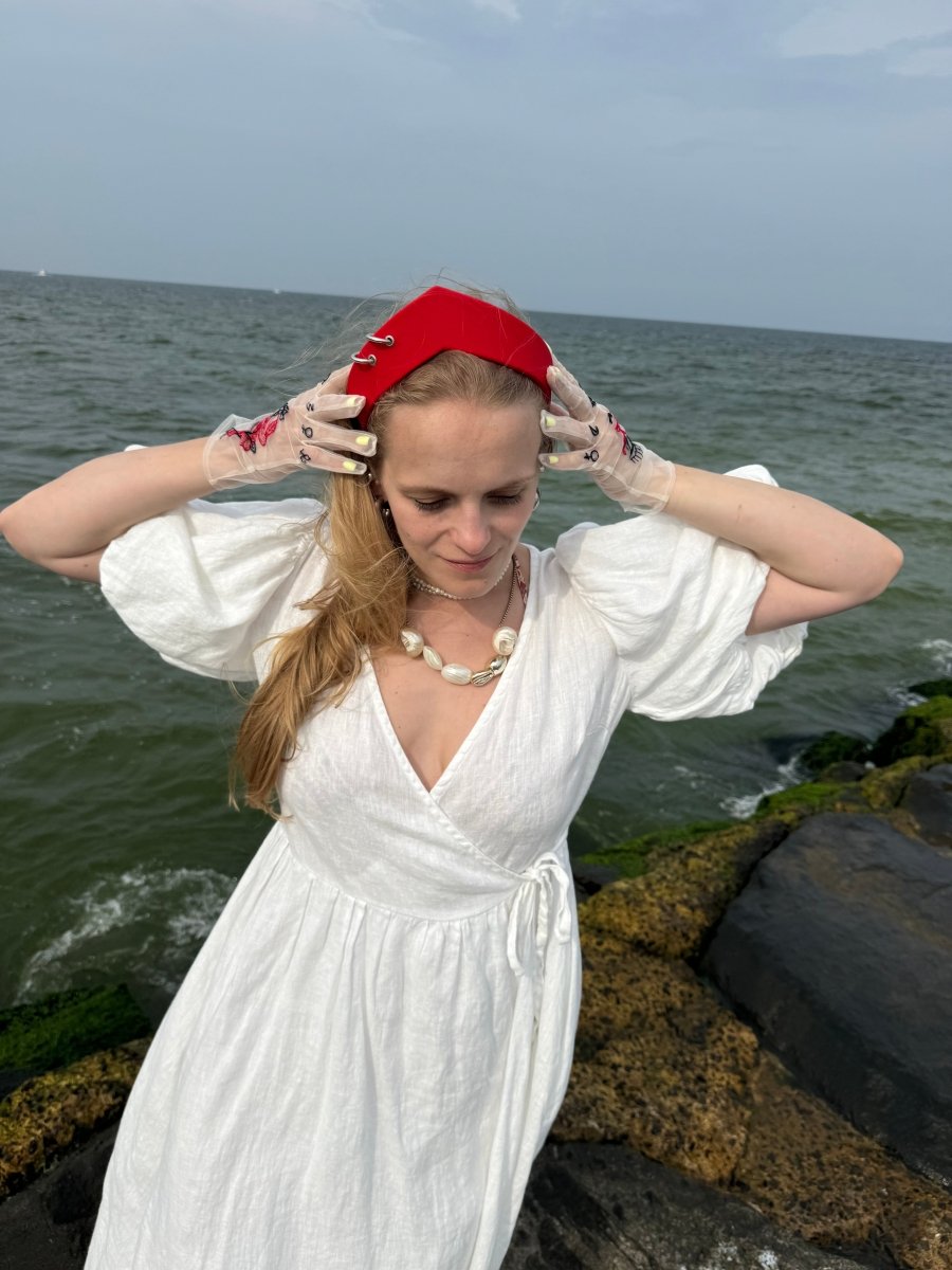 Pointed Tiara Headband with 2 Rings, Red - Stashe