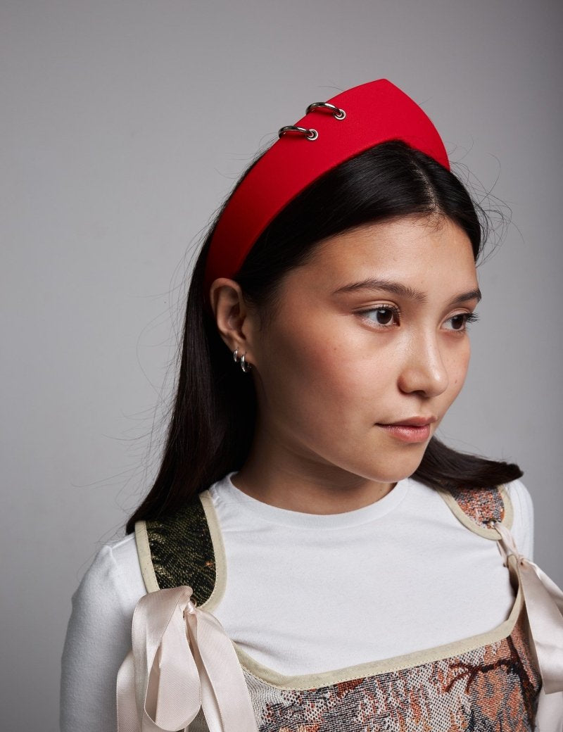 Pointed Tiara Headband with 2 Rings, Red - Stashe