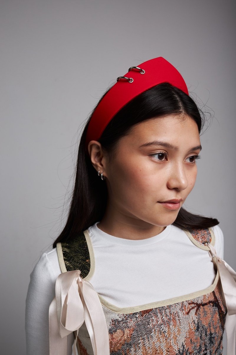 Pointed Tiara Headband with 2 Rings, Red - Stashe