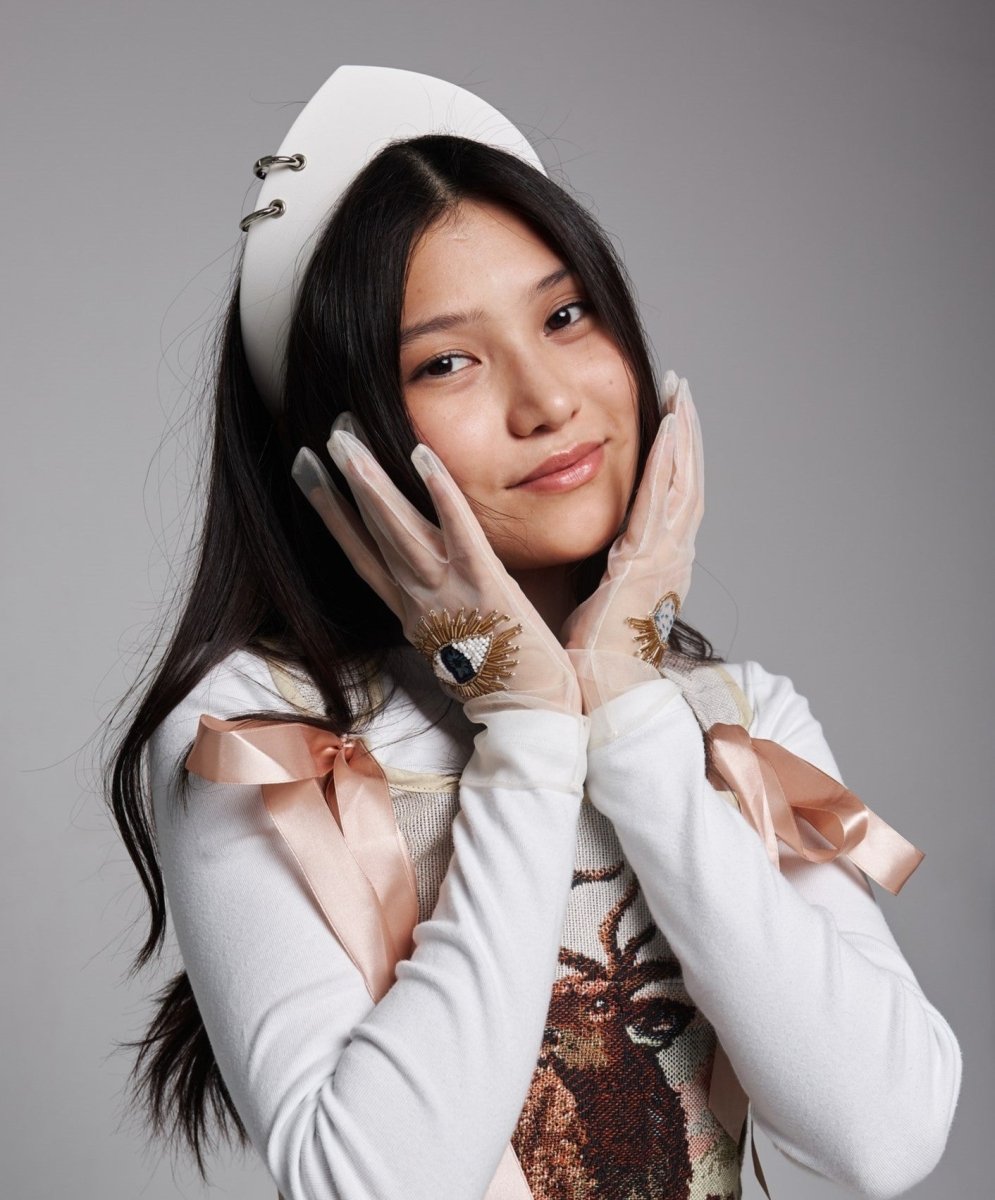 Pointed Tiara Headband with 2 Rings, White - Stashe