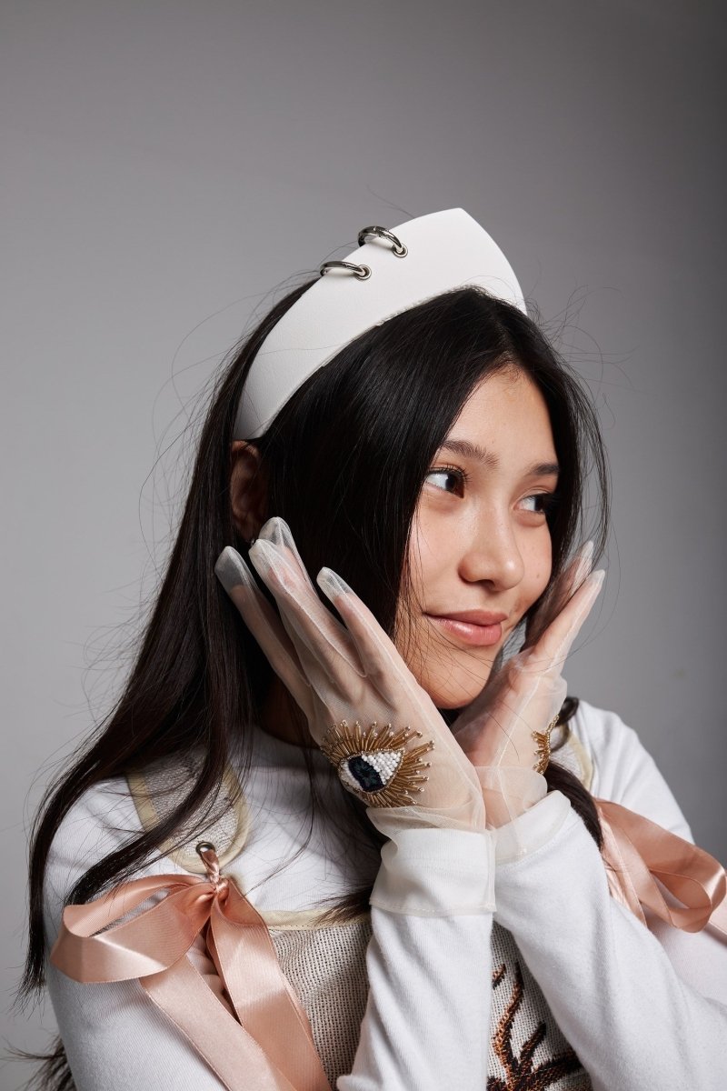 Pointed Tiara Headband with 2 Rings, White - Stashe