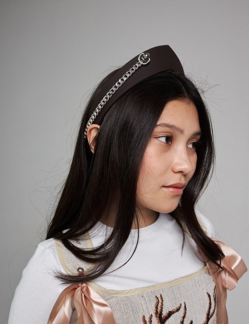 Pointed Tiara Headband with Massive Chain, Dark Chocolate - Stashe