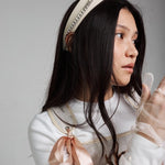 Pointed Tiara Headband with Massive Chain, Ivory - Stashe