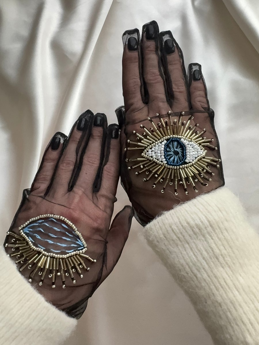 Short Gloves, "Eyes” in Black - Stashe
