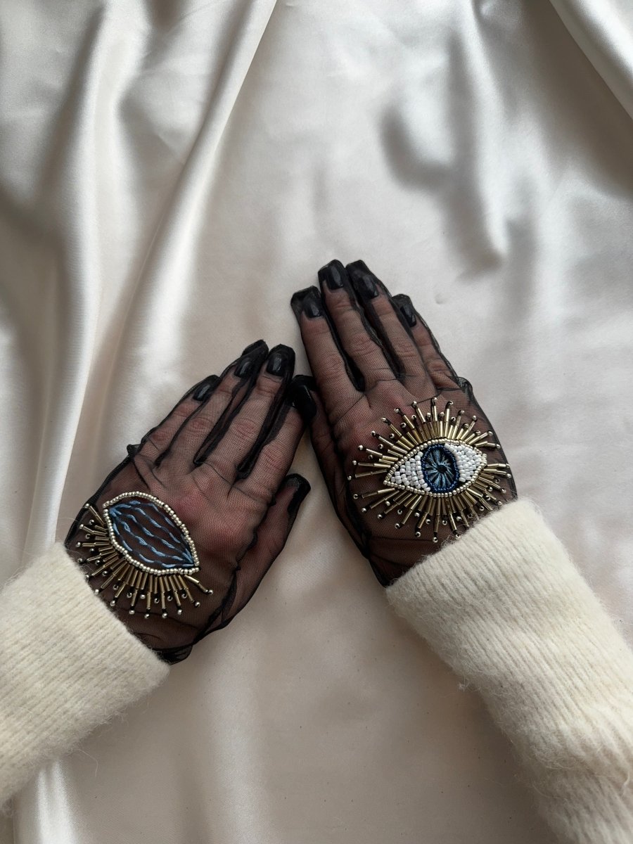 Short Gloves, "Eyes” in Black - Stashe