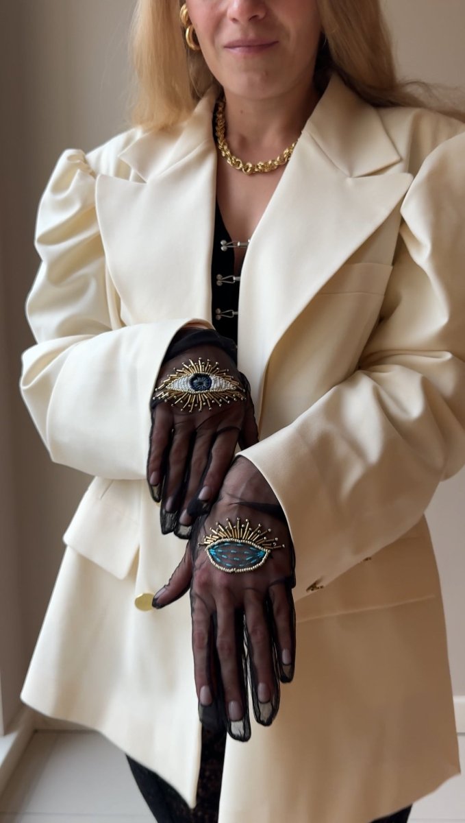 Short Gloves, "Eyes” in Black - Stashe