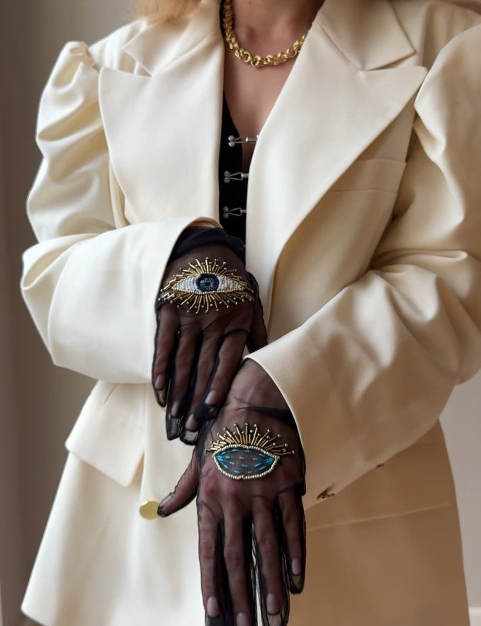 Short Gloves, "Eyes” in Black - Stashe