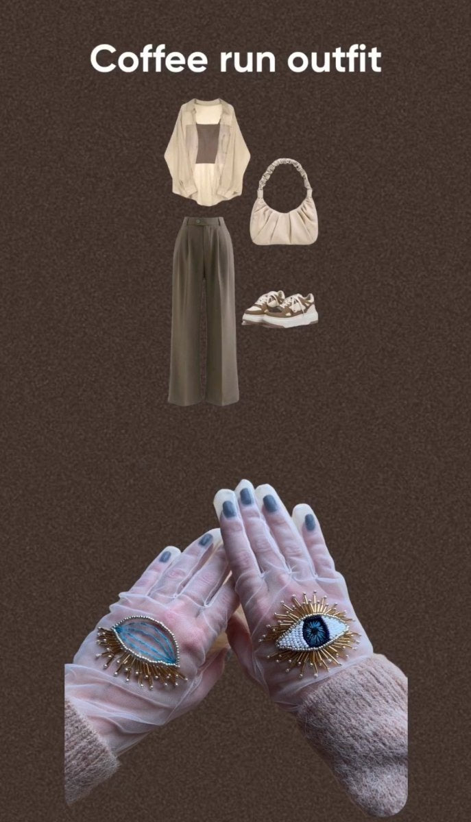 Short Gloves, "Eyes” in White - Stashe