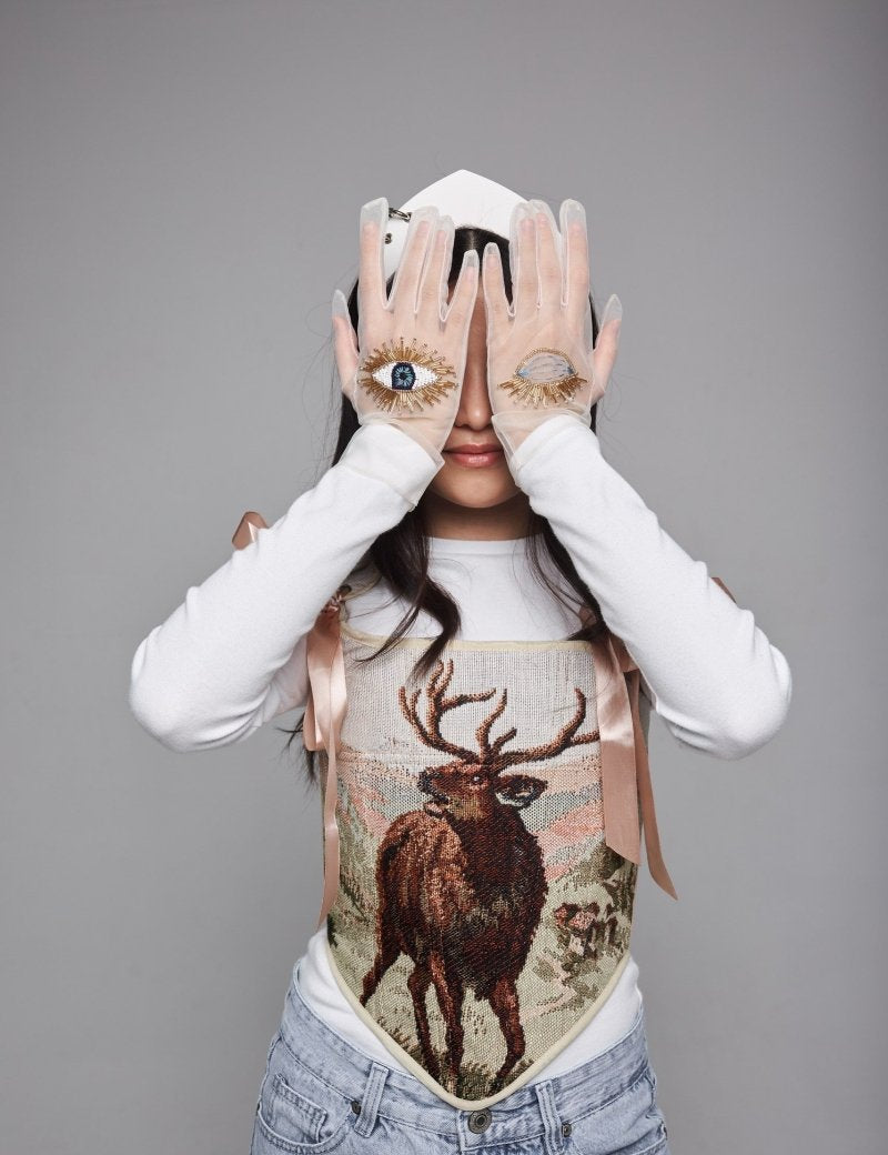 Short Gloves, "Eyes” in White - Stashe