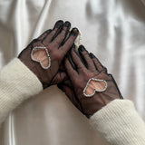 Short Gloves, "Heart" in Black - Stashe