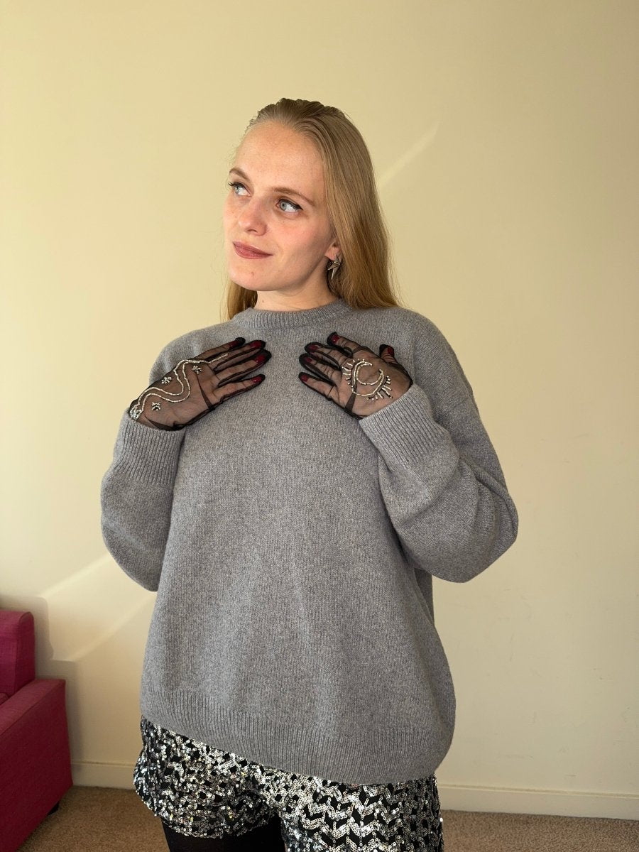 Short Gloves, "Moon & Snake" in Black - Stashe