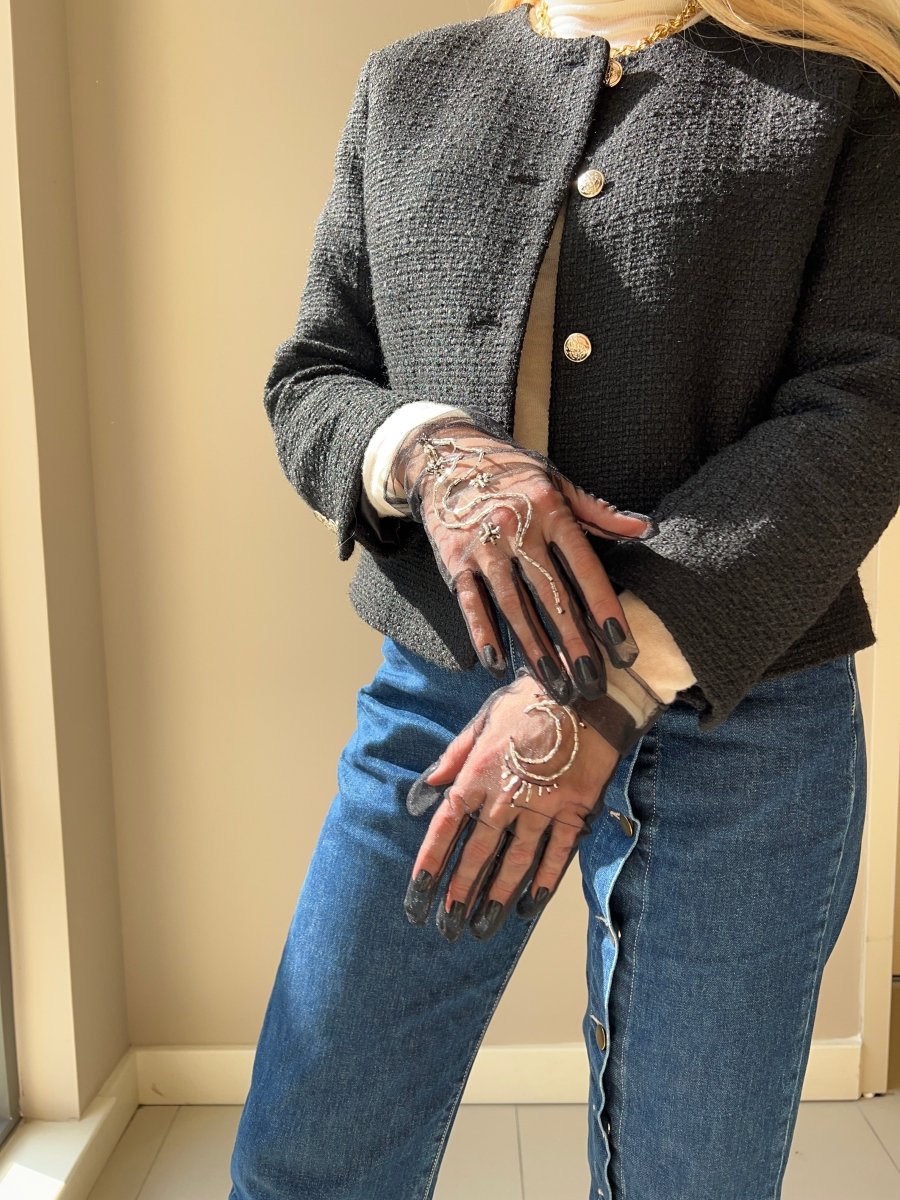 Short Gloves, "Moon & Snake" in Black - Stashe