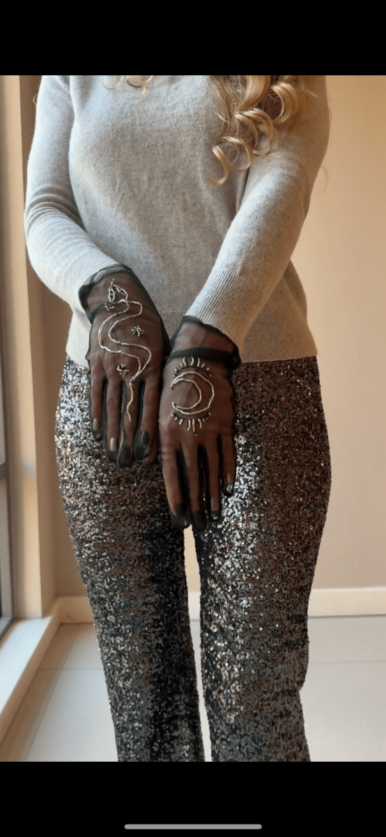 Short Gloves, "Moon & Snake" in Black - Stashe