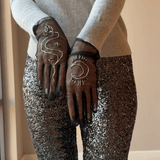 Short Gloves, "Moon & Snake" in Black - Stashe