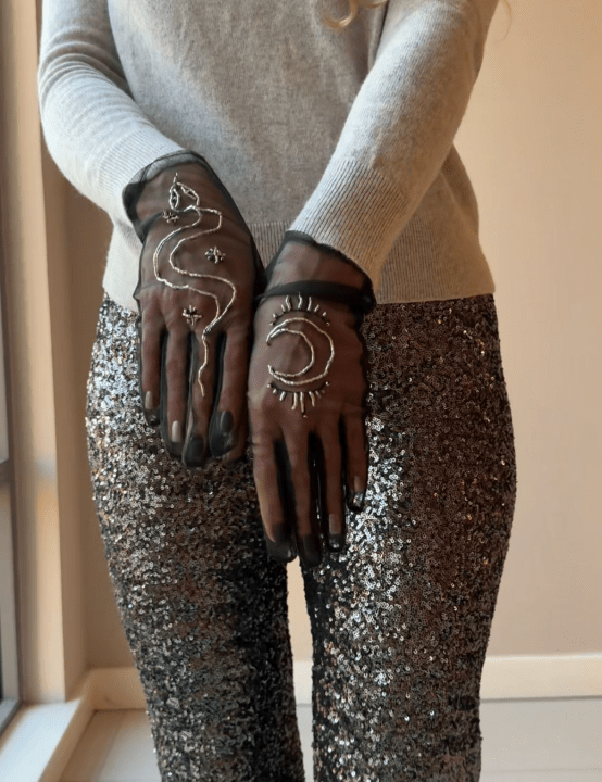 Short Gloves, "Moon & Snake" in Black - Stashe