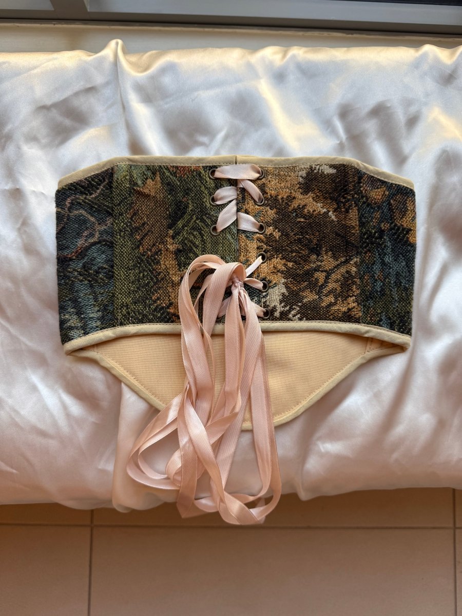 Vintage Tapestry Back Lace - up Corset Belt, “Duskhollow” - Stashe
