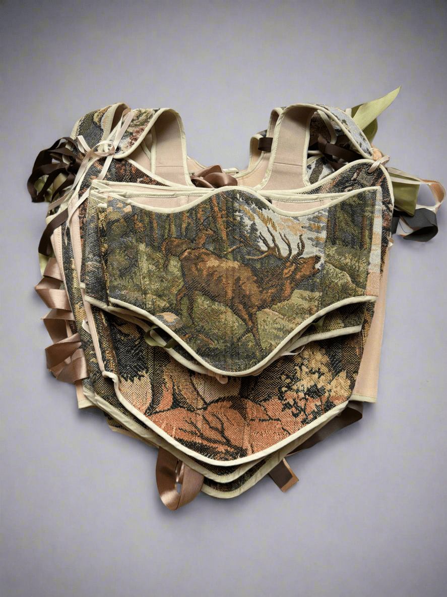 Vintage Tapestry Back Lace - up Corset Belt, "Elk” pattern - Stashe