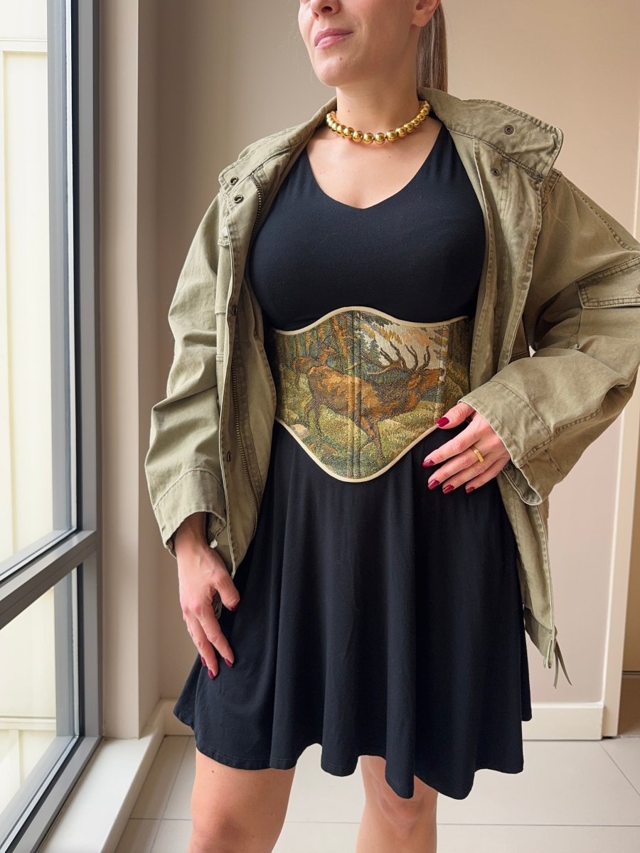 Vintage Tapestry Back Lace - up Corset Belt, "Elk” pattern - Stashe