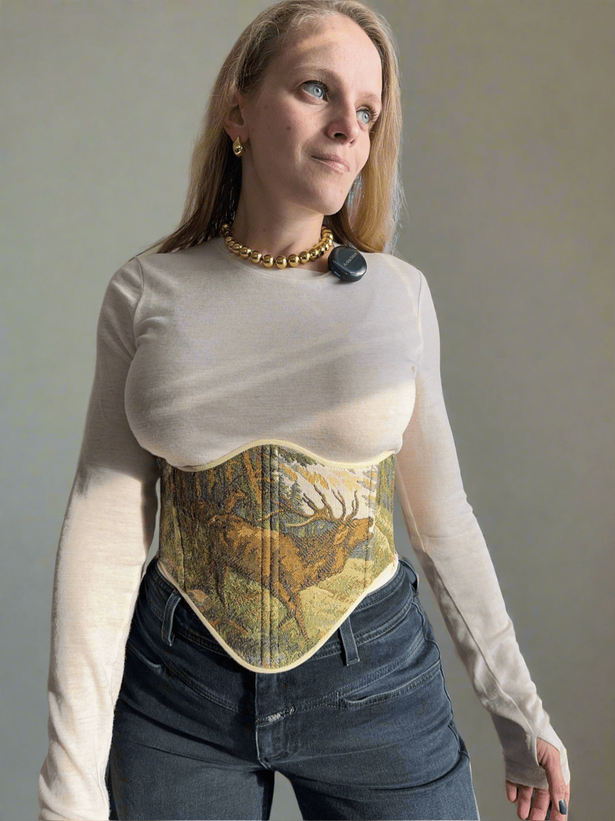 Vintage Tapestry Back Lace - up Corset Belt, "Elk” pattern - Stashe