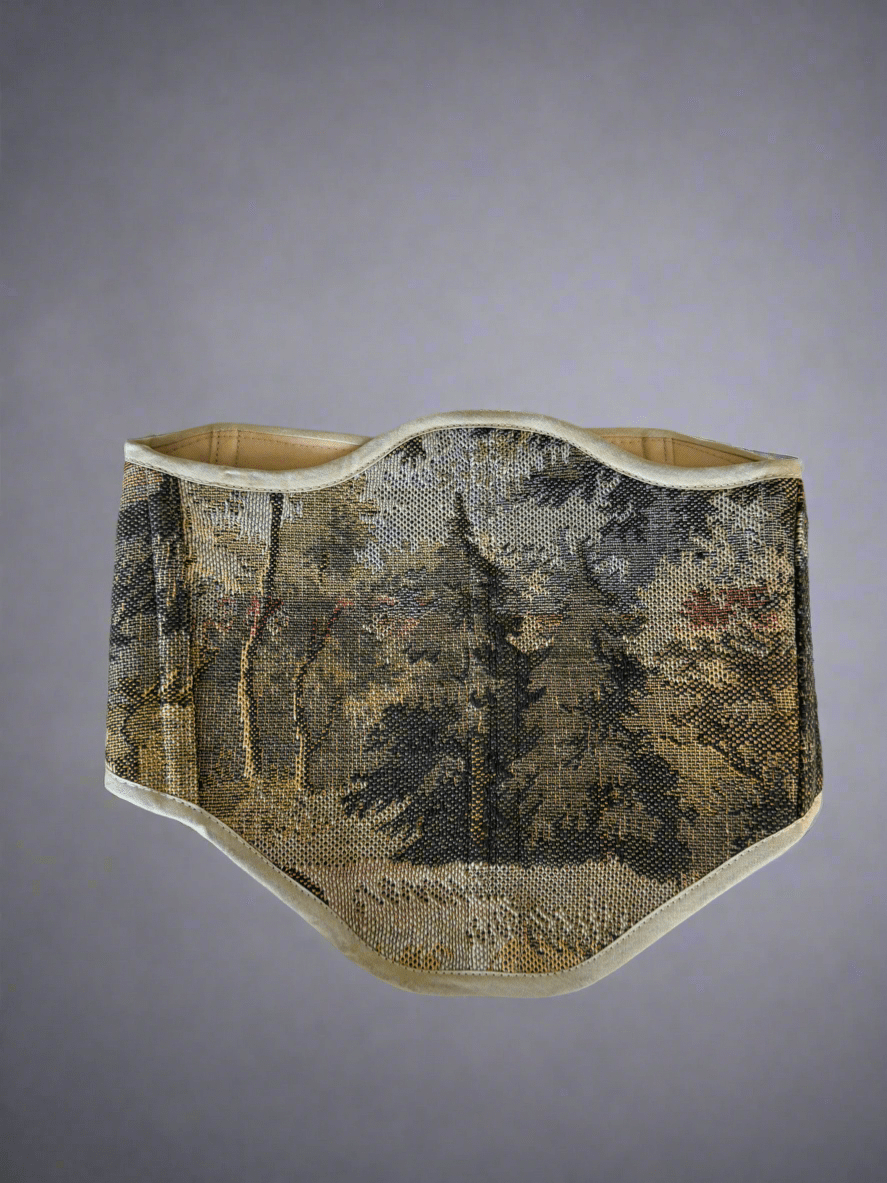 Vintage Tapestry Back Lace - up Corset Belt, "Forest Scene” pattern - Stashe