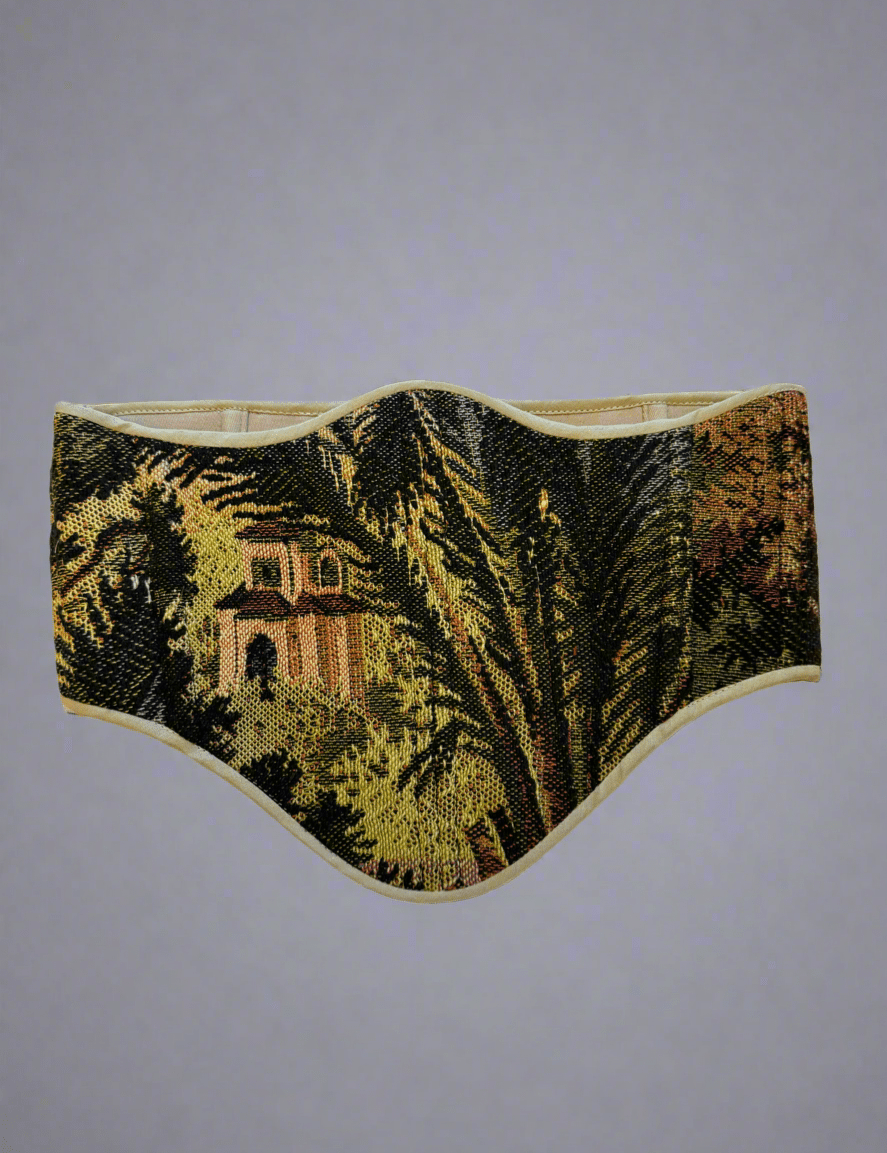 Vintage Tapestry Back Lace - up Corset Belt, "Hidden Temple” pattern - Stashe