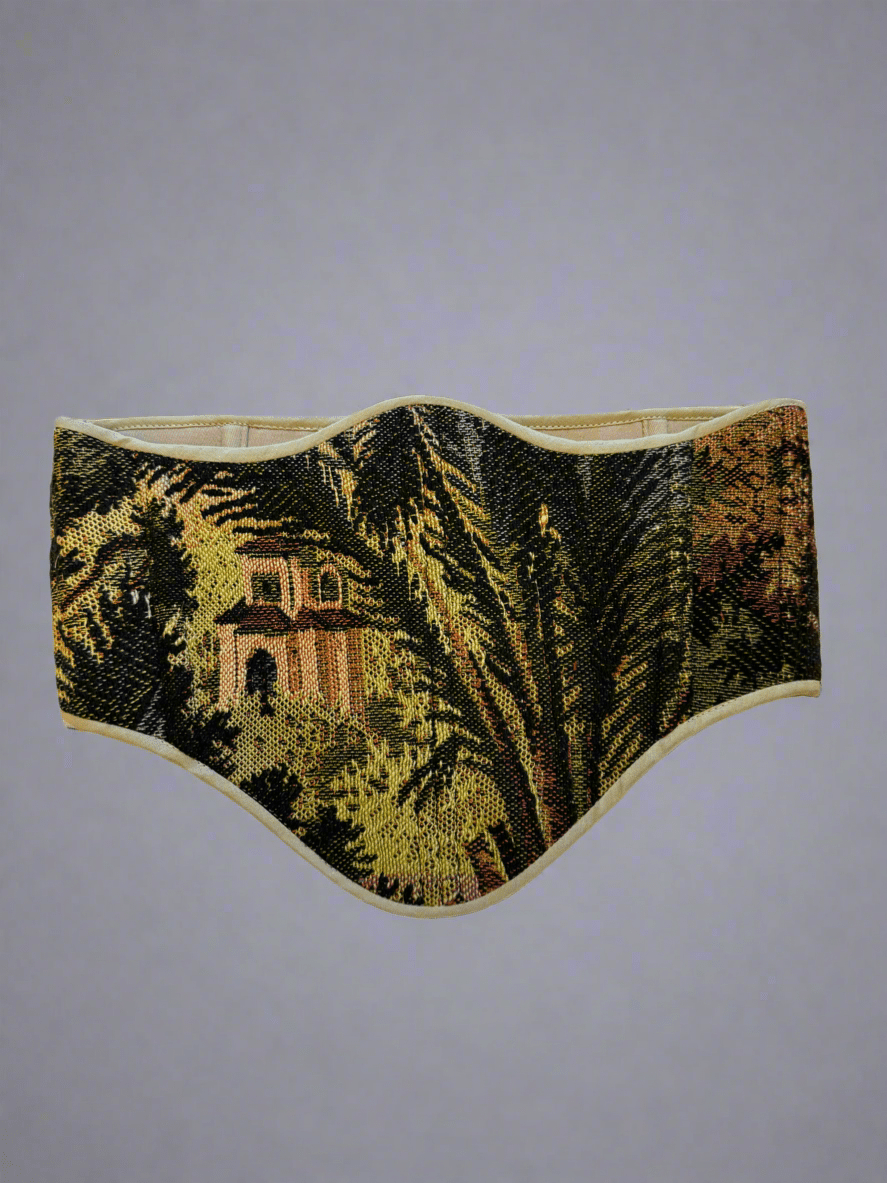 Vintage Tapestry Back Lace - up Corset Belt, "Hidden Temple” pattern - Stashe