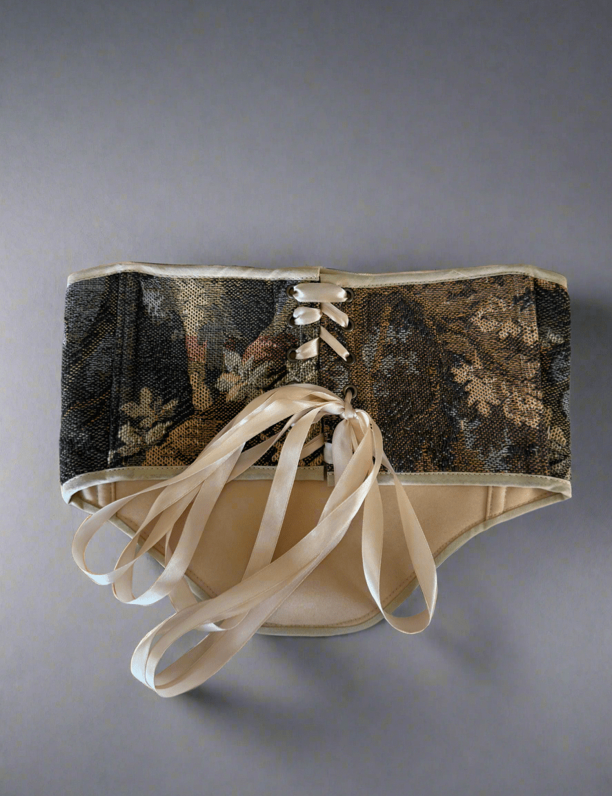 Vintage Tapestry Back Lace - up Corset Belt, "Rye” pattern - Stashe