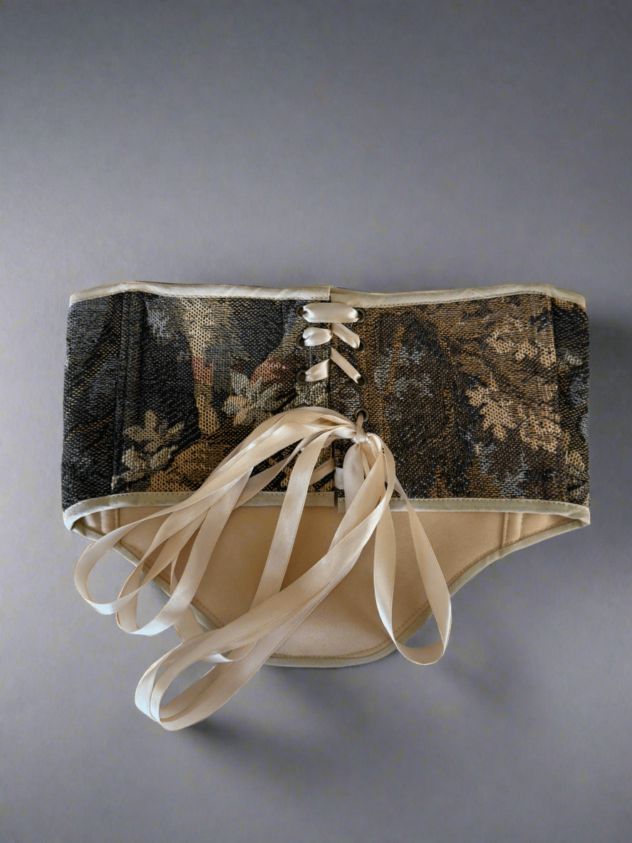 Vintage Tapestry Back Lace - up Corset Belt, "Rye” pattern - Stashe