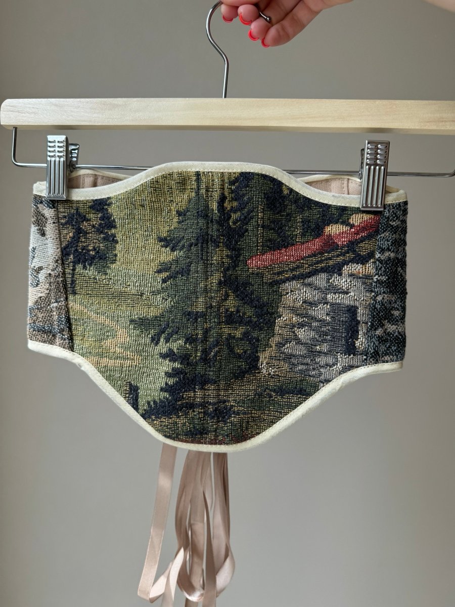Vintage Tapestry Back Lace - up Corset Belt, "Stone House” pattern - Stashe
